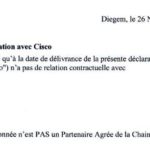 Extrait attestation traduction CISCO du 26 novembre 2013 ENS n’est pas un pertenaire agréé de la chaine Cisco à Madagascar